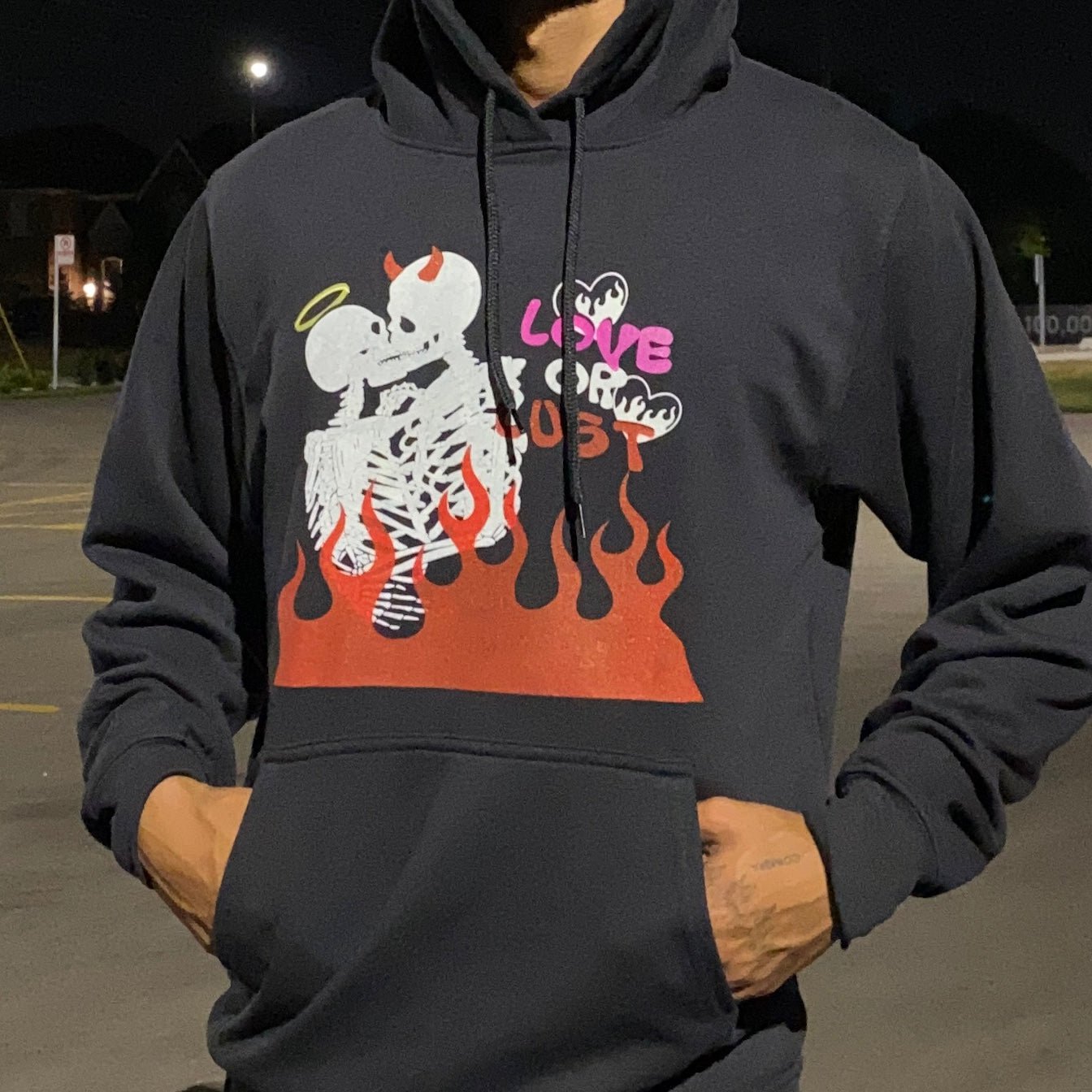 Love or Lust Skeleton Print Causal Hoodie