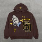 Letters & Praying Hands Print Long Sleeve Hoodies