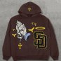 Letters & Praying Hands Print Long Sleeve Hoodies