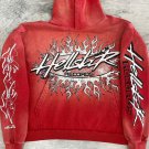 Red Vintage Pullover Hip-Hop Washed Casual Long Sleeve Fleece-lined Hoodie