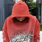 Red Vintage Pullover Hip-Hop Washed Casual Long Sleeve Fleece-lined Hoodie