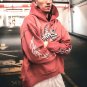 Red Vintage Pullover Hip-Hop Washed Casual Long Sleeve Fleece-lined Hoodie