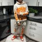 Fun Contrast Flame Foam Print Hooded Trousers Men'S Suit