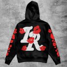 Red Lips Alphabet Print Loose Hoodie
