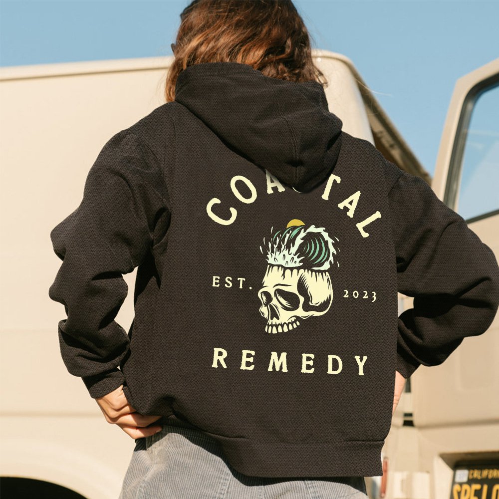 Coastal Skeleton Printed Long Sleeve Casual Hoodie