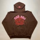 Spider 555 555 Print Brown Hoodie
