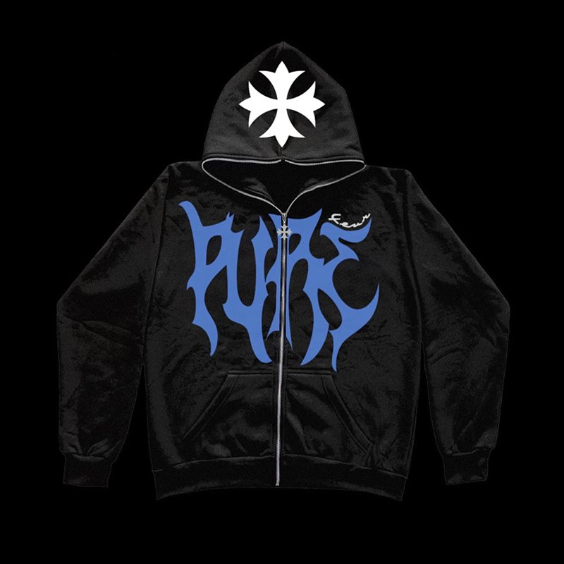 Cross Sleeve Print Full Zip Hoodie