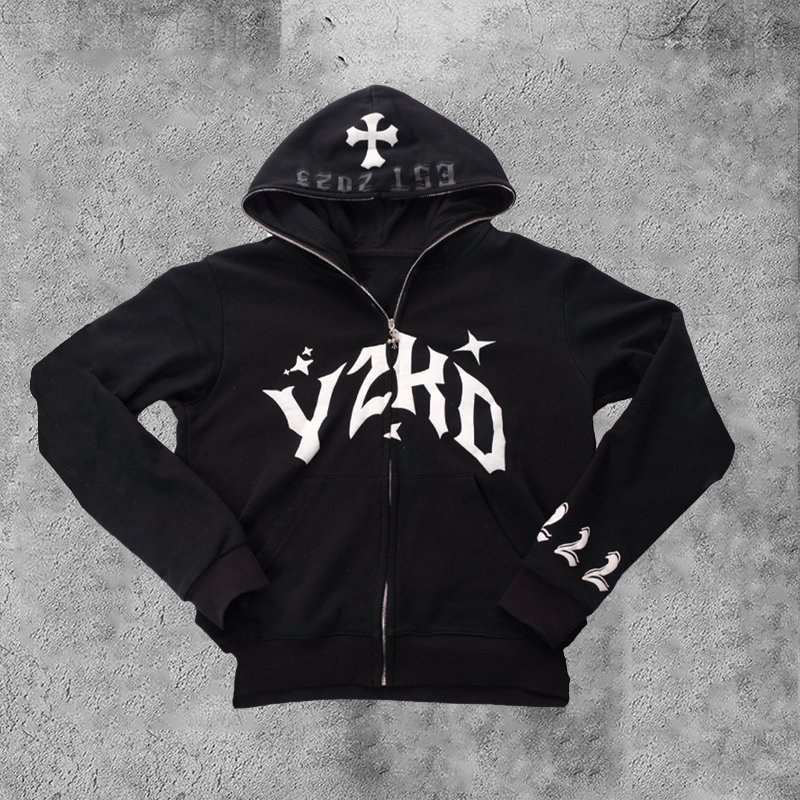 Y2KD Cross Print Zip Hoodie
