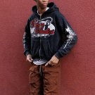 Y2k Vintage Distressed Print Zip Hoodie