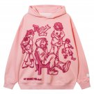 Pink Cartoon Line Character Print Hoodie