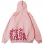 Pink Cartoon Line Character Print Hoodie
