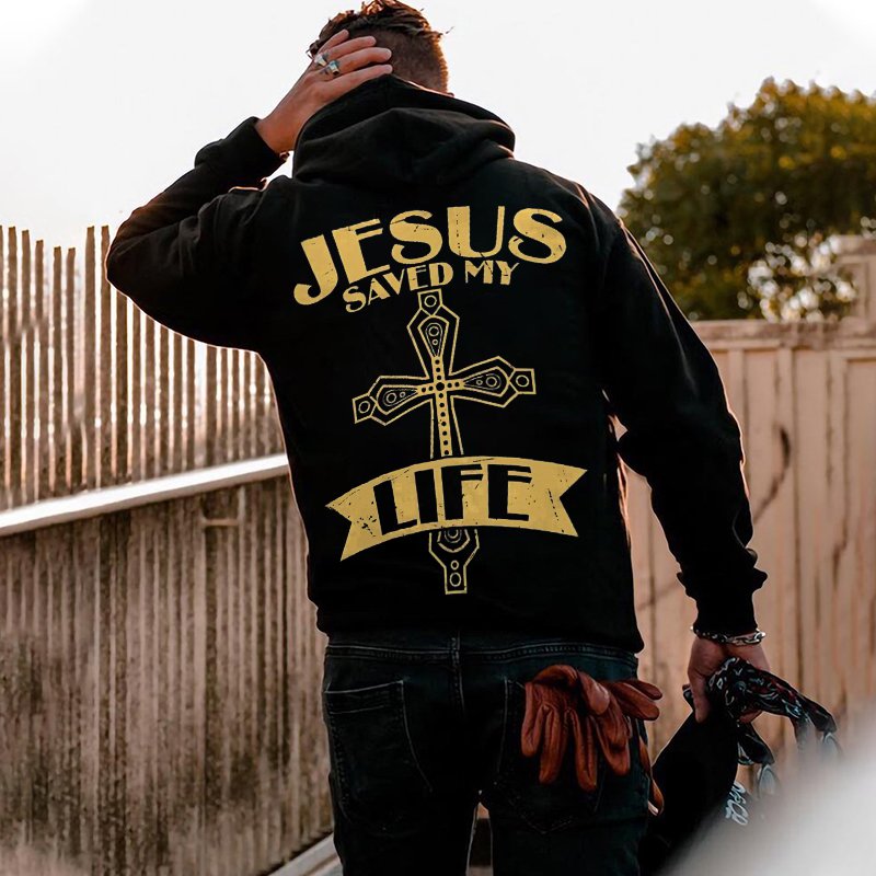 Jesus Saved My Life Print Long Sleeve Hoodie