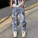 Men's Stylish Cross Embroidery Patchwork Boyfriend Street Jeans