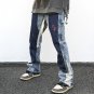 Men's High Street Style Splashed Color Block Deconstructed Flared Jeans