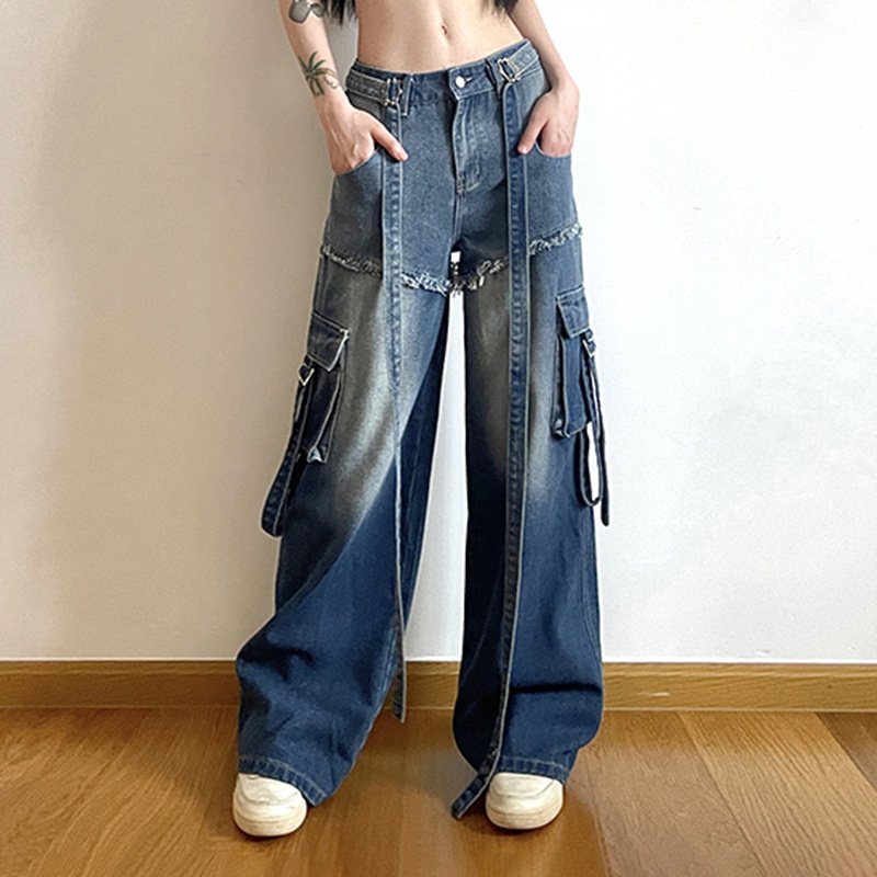 Washed Gradient Raw Edge Paneled Straight-Leg Jeans