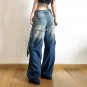 Washed Gradient Raw Edge Paneled Straight-Leg Jeans