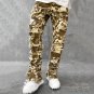 Men's Fashion Stretch Patch Boyfriend Street Denim Camouflage Straight Leg Jeans