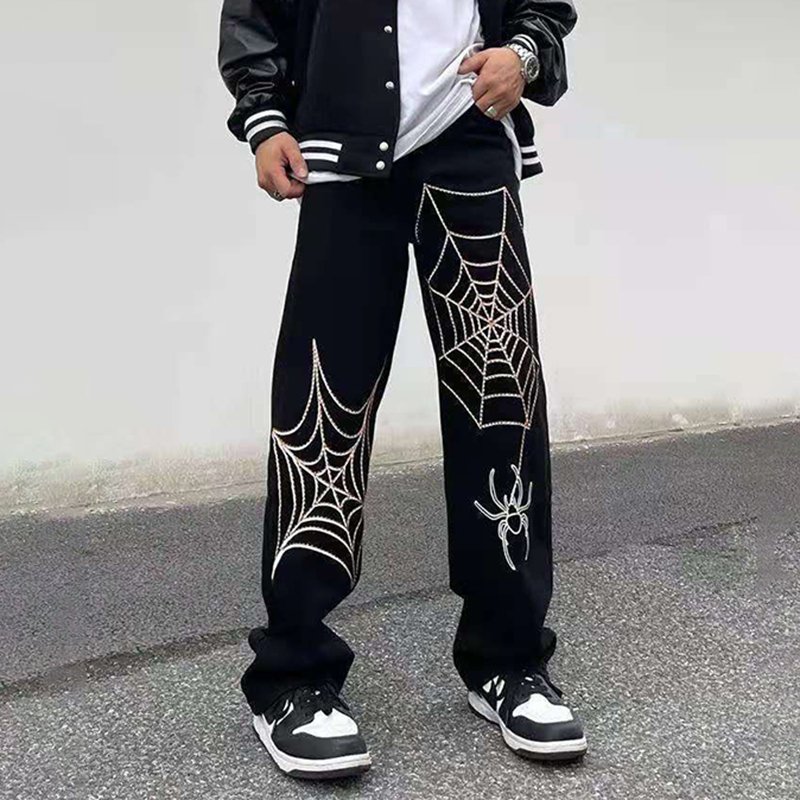 Black Spiderweb Wide-Leg Jeans