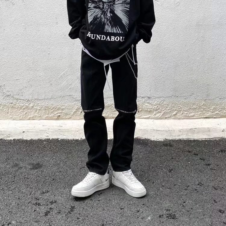 Casual Solid Color Zipper Panel Jeans