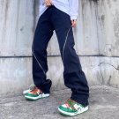Relaxed Zip Trim Straight-Leg Jeans