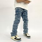 Street Style Washed Patches Cracked Mosaic Jeans