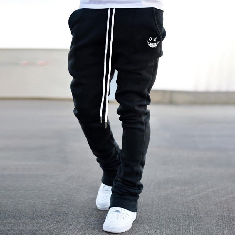 Street Straight Smile Face Print Flared Trousers