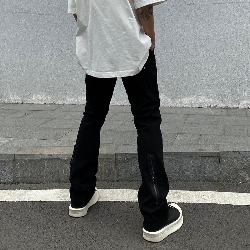 Casual Solid Color Rivet Zipper Pants