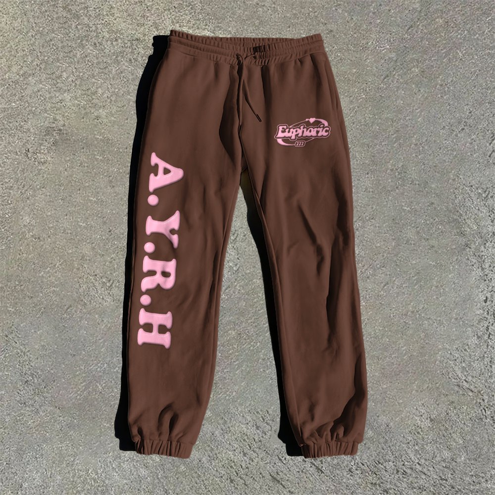 Retro Street Graphic Brown Sweatpants