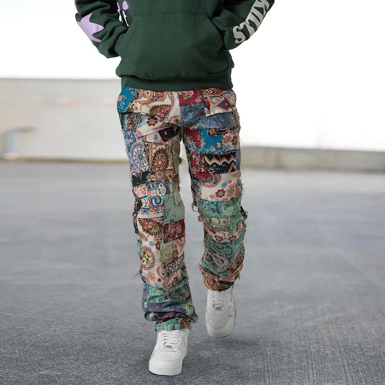 Retro Trendy Brand Printed Street Hip-Hop Stacked Trousers
