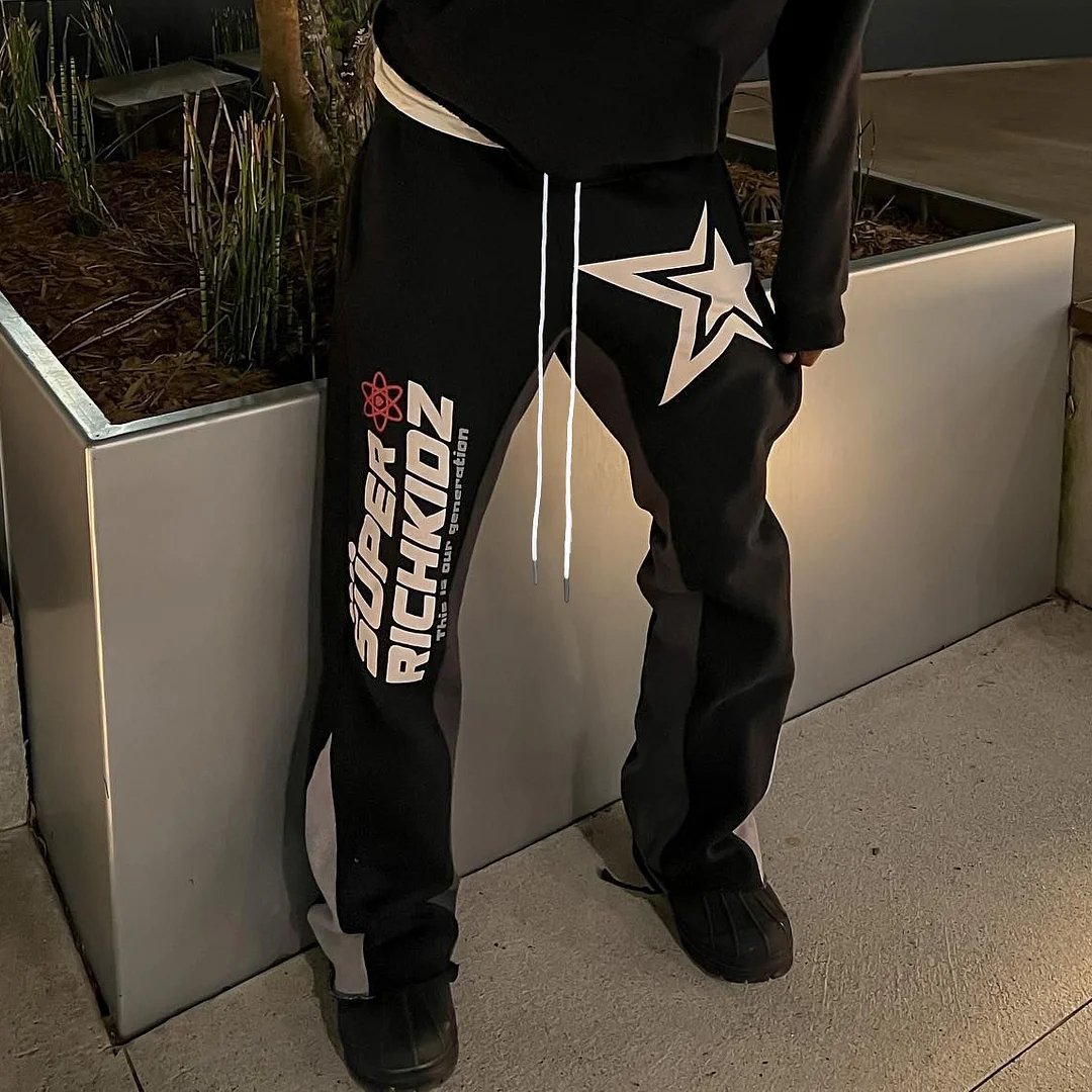 Men's Vintage Pentagram Contrast Flared Sweatpants