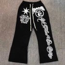 Artistic Vintage Print Black Stylish Casual Flared Trousers