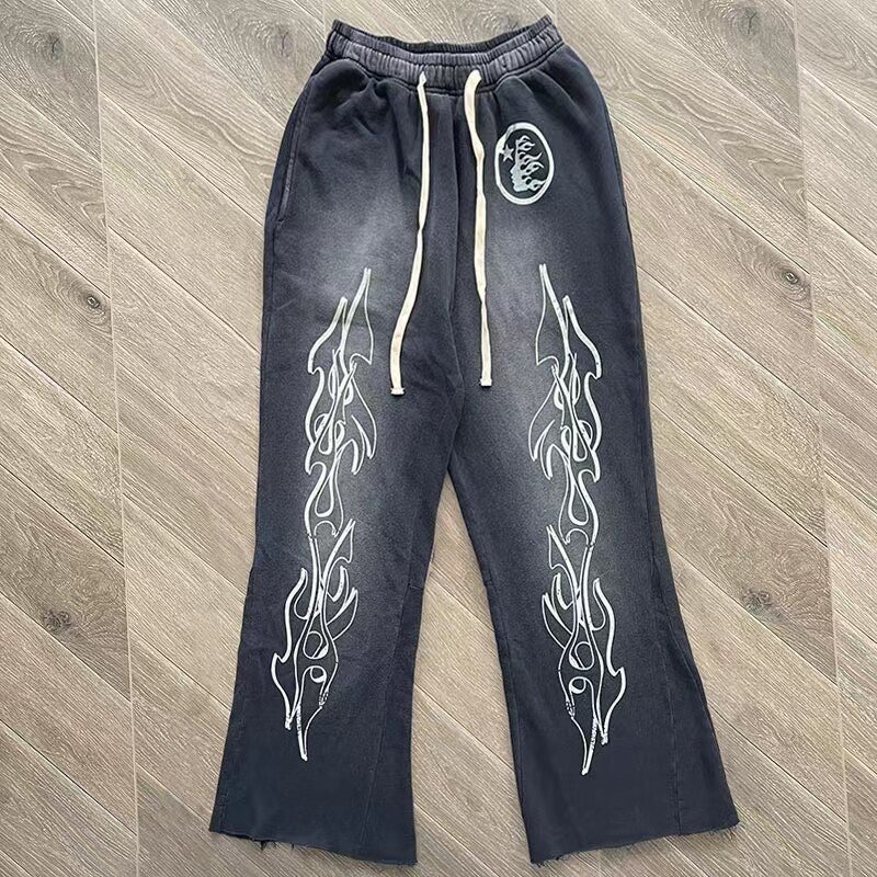 Black Vintage Pullover Hip-hop Stylish Washed Casual Flared Trousers
