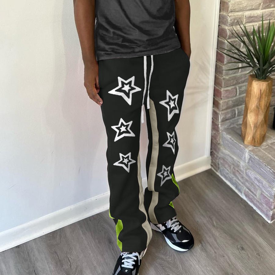 Men's Retro Star Graphic Contrast Flared Sweatpants