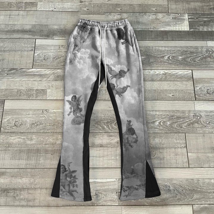 Angel Print Contrast Bootcut Sweatpants