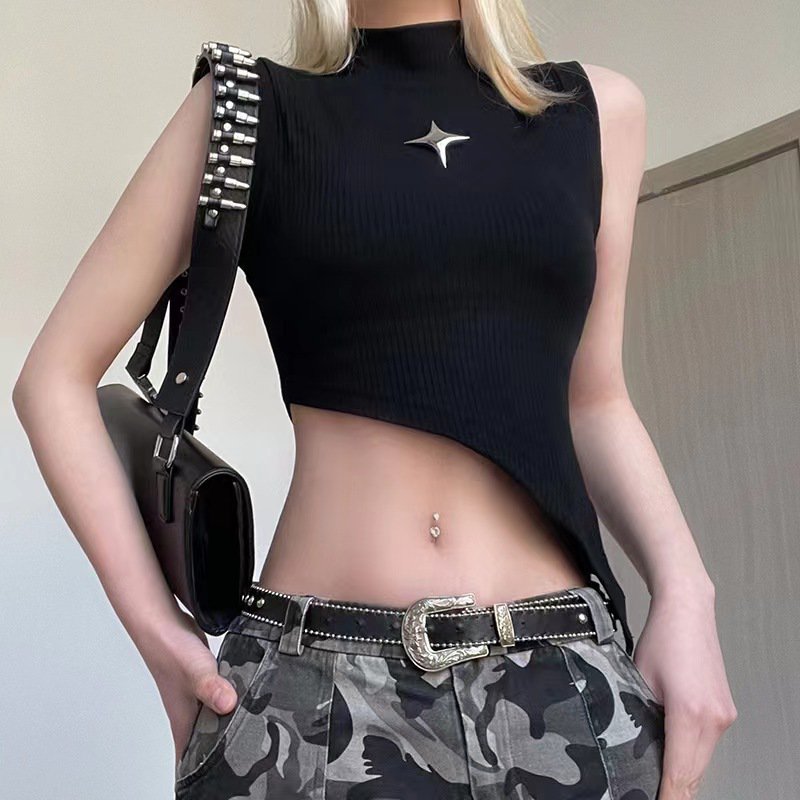 High Collar Irregular Sleeveless Tank Top