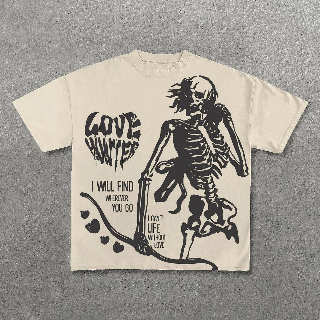 Skull Letters Print Cotton Short Sleeve T-Shirt