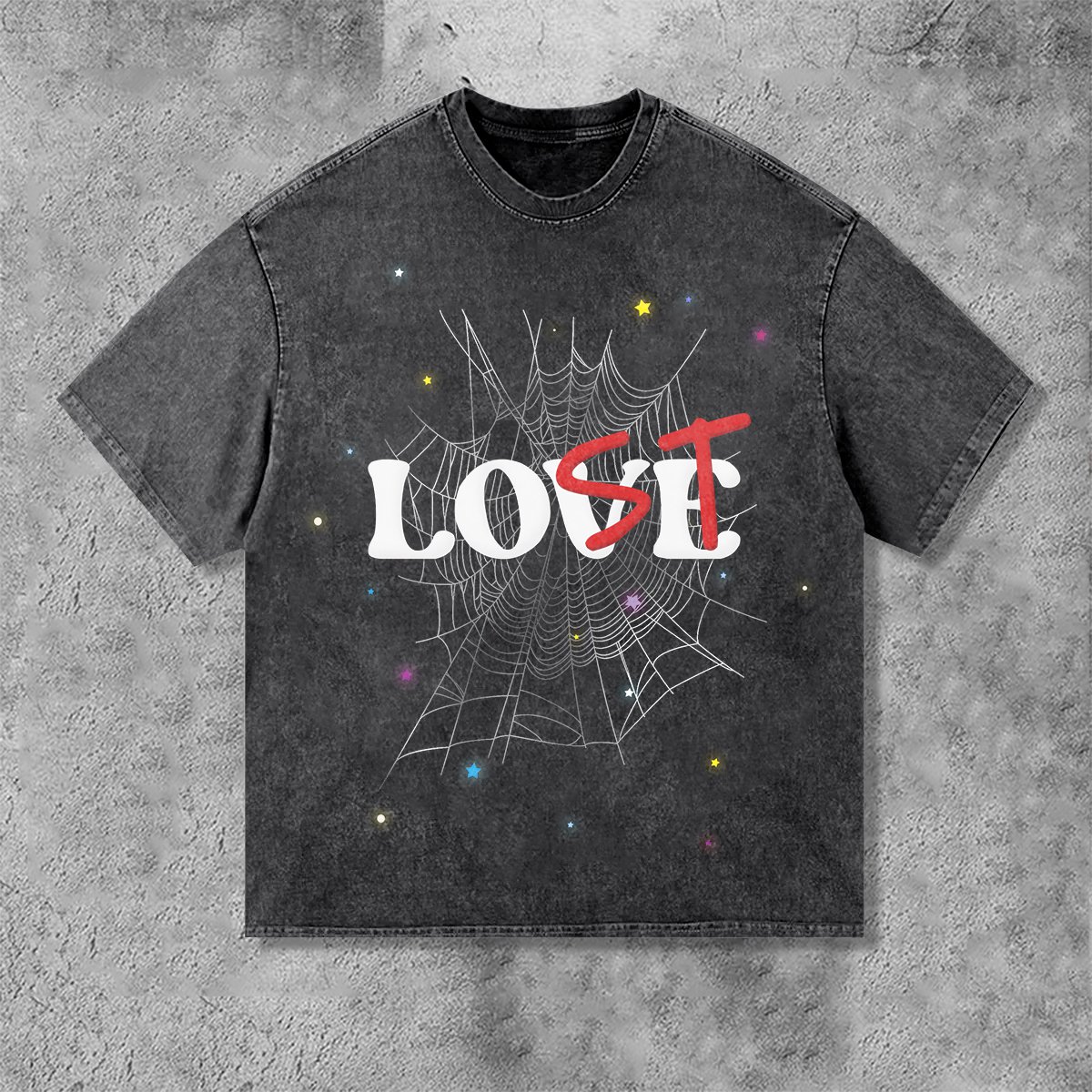 Vintage Lost& Spider Print Washed T-Shirt