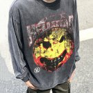 Street Graffiti Hip Hop Gangster Smiley Face Washed Long Sleeve T-Shirt