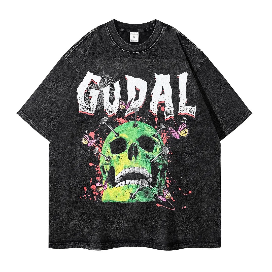 Loose Skull Print Washed T-Shirt