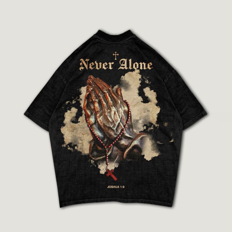 Never Alone Print Washed Craft Retro T-Shirt