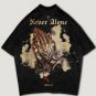 Never Alone Print Washed Craft Retro T-Shirt