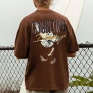 Simple Short-Sleeved T-Shirt With Contrasting Letters And White Dove Print
