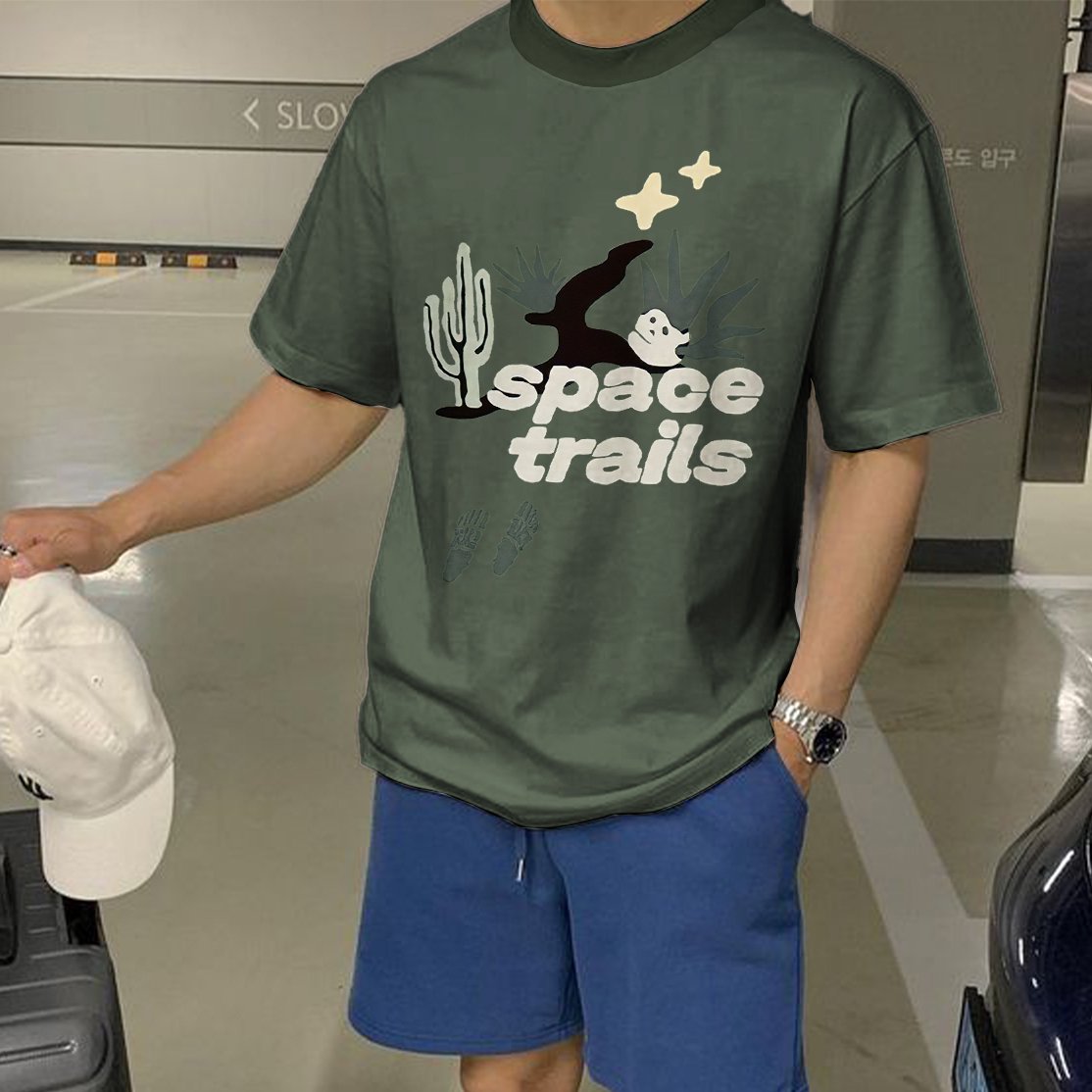 Space Trails Letter Printing Short Sleeve T-Shirt