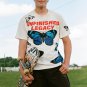 Colorful Butterfly Letter Print Short Sleeve T Shirt(White)