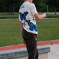 Colorful Butterfly Letter Print Short Sleeve T Shirt(White)