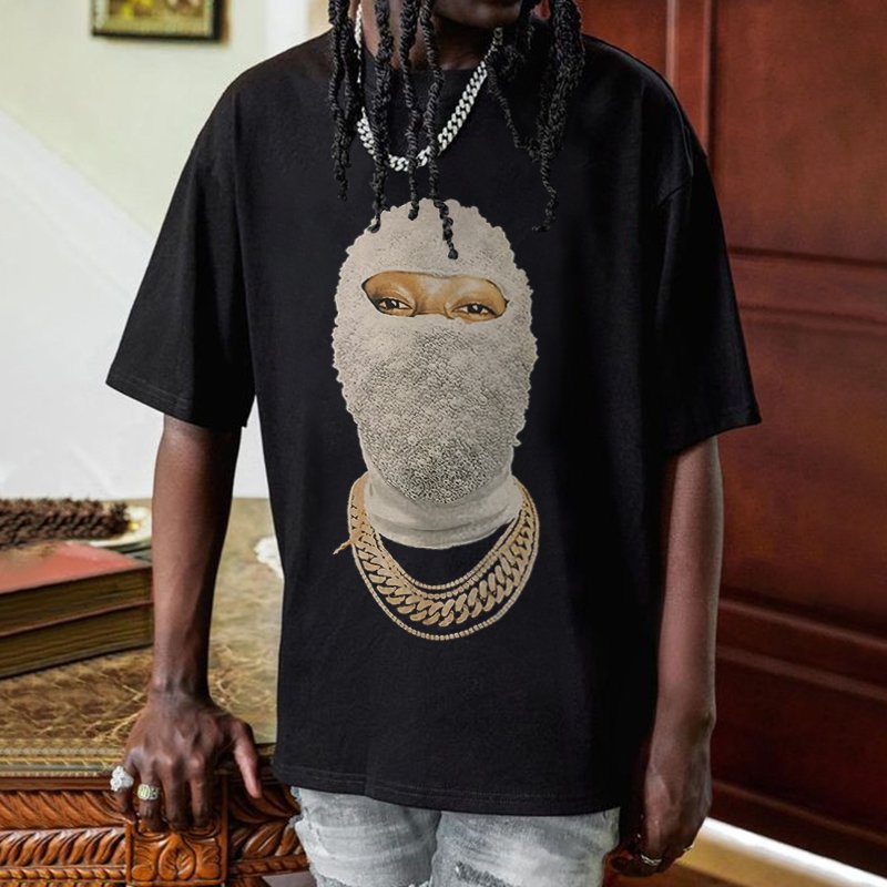 Masked Hip Hop Singer Print Short Sleeve T-Shirt