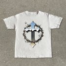 Glass Laser Jesus Cross Print Short Sleeve T-Shirt