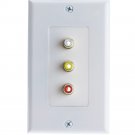 Wall Plate, White, 3 Gold Plated RCA Female to Solder Type (Red, White and Yellow)