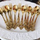 Dessert cutlery in gold-plated stainless steel 6 pieces spoons and forks Dessert cutlery in gold-plated stainless steel 6 pieces spoons and forks