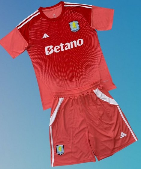 Kids Aston Villa Goalkeeper Red Youth Kit 2025/2026 Jersey Shirt Soccer Football 25/26